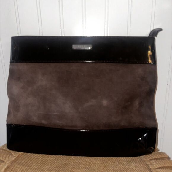 Gucci Vintage Brown Suede Patent Leather Large Clutch Authentic EUC - Picture 4 of 7